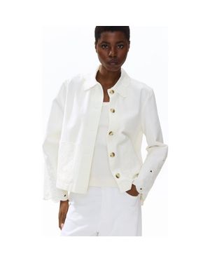 H&M Twill Jacket With Eyelet Embroidery - White