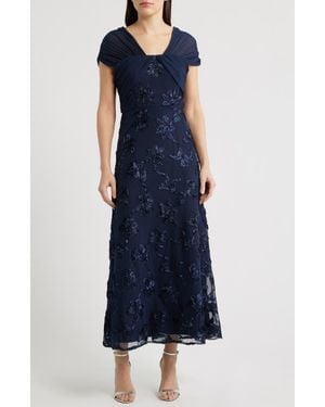 JS Collections Carolina Floral Embroidered Gown - Blue
