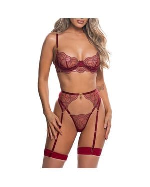 ROMA CONFIDENTIAL Beaded Belle Underwire Demi Bra, Garter Belt & G-String Set - Orange