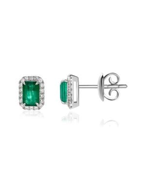 VALANI ATELIER Emerald & Diamond Halo Stud Earrings - Blue