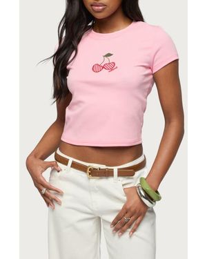 Edikted Cherry Crush Appliqué Baby Tee - Pink