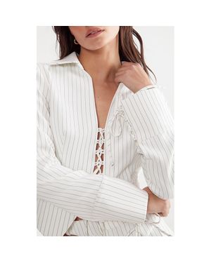 Nasty Gal Pinstripe Lace-Up Jacket - White