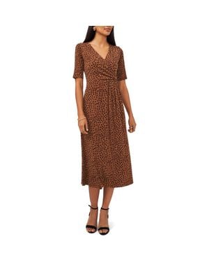 Chaus Print Faux Wrap Midi Dress - Brown