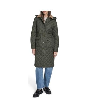 Levi's Diamond Quilted Hooded Long Coat - Green