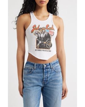 Merch Traffic Johnny Cash Bandana Graphic Tank - Blue