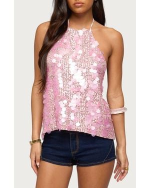 Edikted Ellorie Sequin Open Back Halter Top - Red