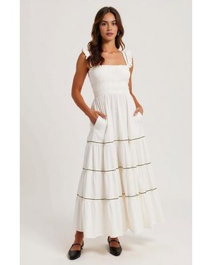 Modenaire Tiered Maxi Dress With Smocked Bodice - Natural