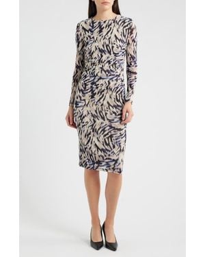 Anne Klein Ruched Mesh Midi Dress - Multicolor