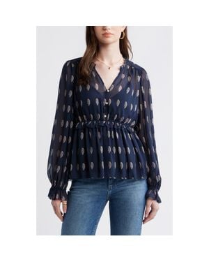 Treasure & Bond Long Sleeve Chiffon Peplum Top - Blue
