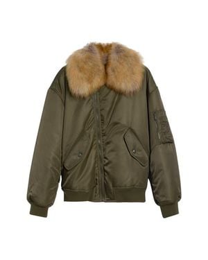 Saint Laurent Bomber Jacket With Genuine Shearling Collar - Green