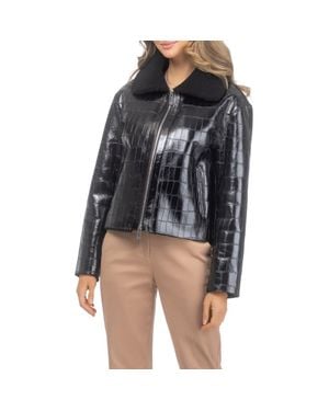 Gorski Genuine Shearling Croco Embossed Zip Jacket - Black