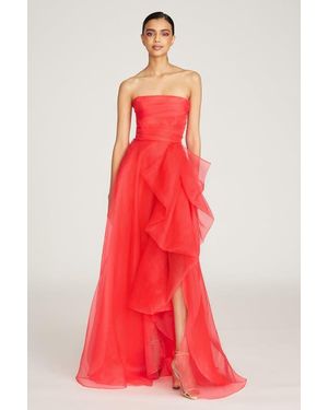 THEIA Teresa Strapless Draped Gown - Red