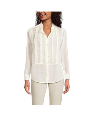 Lands' End Chiffon Ruffle Front Long Sleeve Top - White