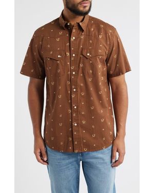 Pendleton Laramie Horseshoe Print Short Sleeve Snap-Up Western Shirt - Brown