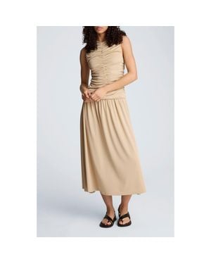 Kenneth Cole Ruched Sleeveless A-Line Midi Dress - Natural