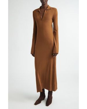 Altuzarra Arp Long Sleeve Cotton & Silk Polo Sweater Dress - Brown