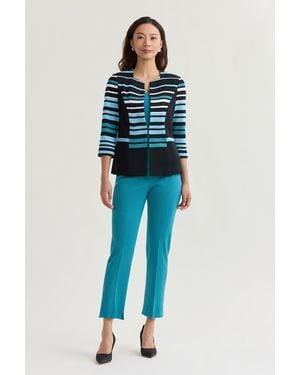 Ming Wang Heritage Striped Intarsia Knit Jacket - Blue