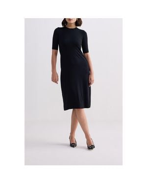 REISTOR High Crew Neck Fitted Dress With Elbow Sleeves - Black