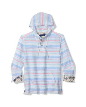 Tommy Bahama Sand Linen Los Bellos Stripe Baja Linen Blend Pullover Hoodie - Blue