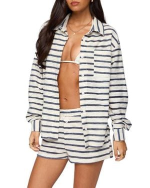 Edikted Collins Stripe Oversize Button-Up Shirt - Black
