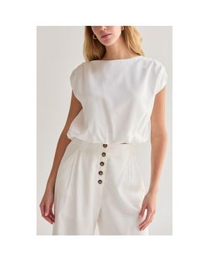 Crescent Cap Sleeve Bubble Hem Top - White