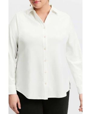 Foxcroft Mary Crepe Knit Button-Up Shirt - White