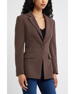 Open Edit Curator Crepe Fitted Blazer - Brown