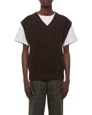 Helmut Lang Zephir Oversize V-Neck Ribbed Wool Blend Sweater Vest - Black