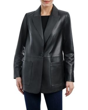 Michael Kors Oversized Leather Blazer Jacket - Black