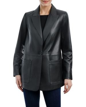 Michael Kors Oversized Leather Blazer Jacket - Black