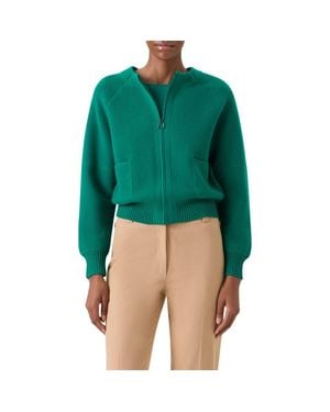 Akris Cashmere Piqué Zip-Up Cardigan - Green
