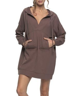 Felina Kimora Long Sleeve Sweatshirt Lounge Dress - Brown
