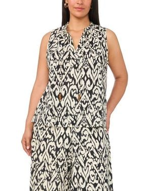 Vince Camuto Front Slit Flowy Cotton Shell - White