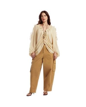 June + Vie Barrel Leg Cargo Pant - Natural