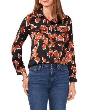 Chaus Floral Print Button-Up Utility Shirt - Blue