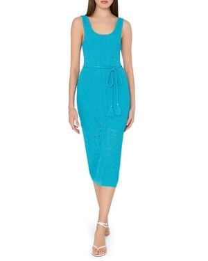 MILLY Bubble Pointelle Knit Midi Dress - Blue