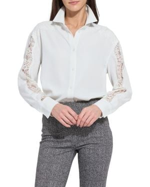 Lyssé Natasha Lace Trim Button-Up Shirt - Gray