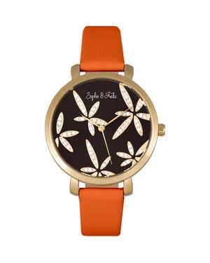 Sophie & Freda Sophie & Freda Key West Leather-Band Watch W/Swarovski Crystals - Black