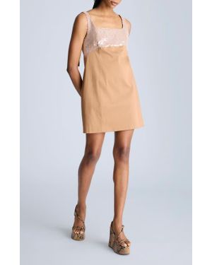 Kenneth Cole Sequin Bodice Open Back Cotton Blend Shift Dress - Blue