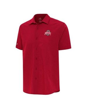 Antigua Ohio State Buckeyes Activate Woven Short Sleeve Button-Down Shirt - Red