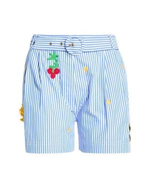 CAMILLA Crochet Embellished Stripe Cotton Shorts - Blue