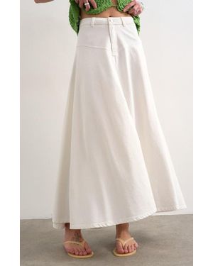TOPSHOP Denim Maxi Front Yoke Skirt - White