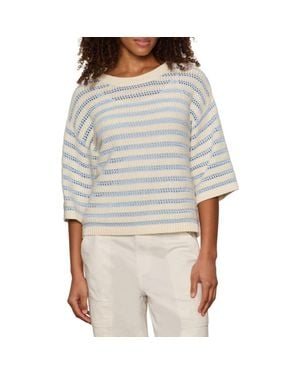 Sanctuary Elle Stripe Crochet Knit Sweater - Gray