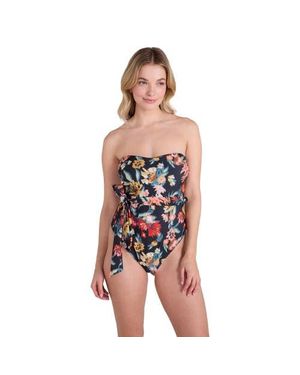 Animal Belted Bandeau One Piece Bathing Suit - Green