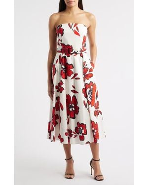 Sam Edelman Strapless Belted Stretch Cotton Dress - Red