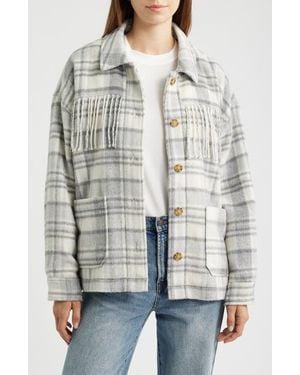 Thread & Supply Fringe Plaid Shacket - Gray