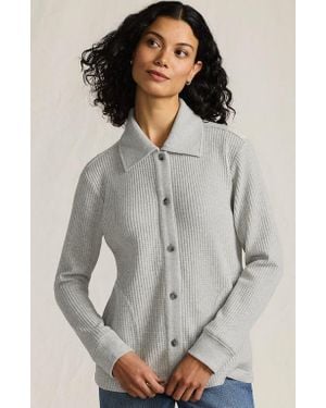 Lands' End Waffle Relaxed Long Sleeve Shirt Jacket - Gray