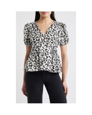 Loveappella Animal Print Wrap Top - Black