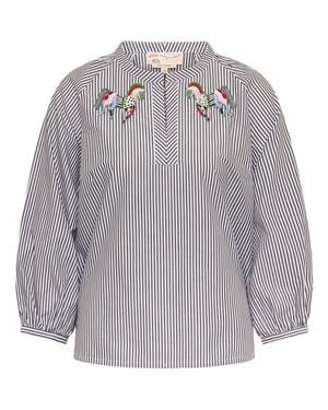 Maison Common Striped Blouse With Zebra Patches - Gray