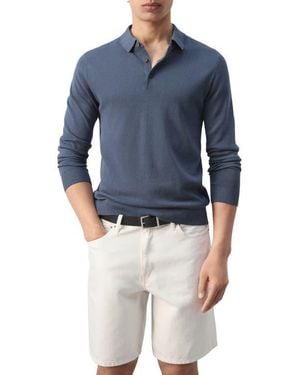Mango Long Sleeve Cotton Polo - Blue
